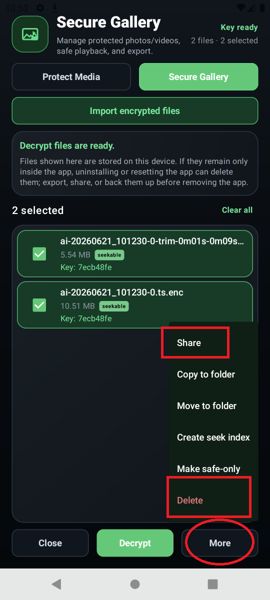 ファイルのエクスポート、共有、安全削除 - tutorial step 1