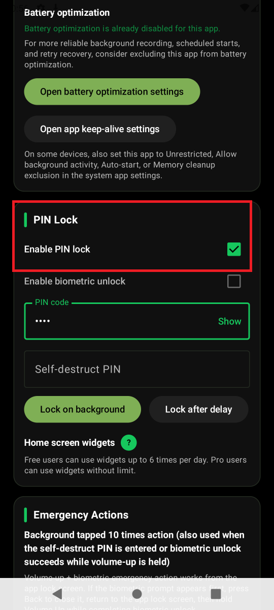 PIN and Biometrics - tutorial step 1