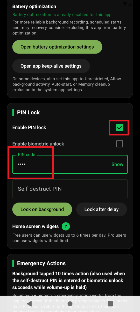PIN and Biometrics - tutorial step 2